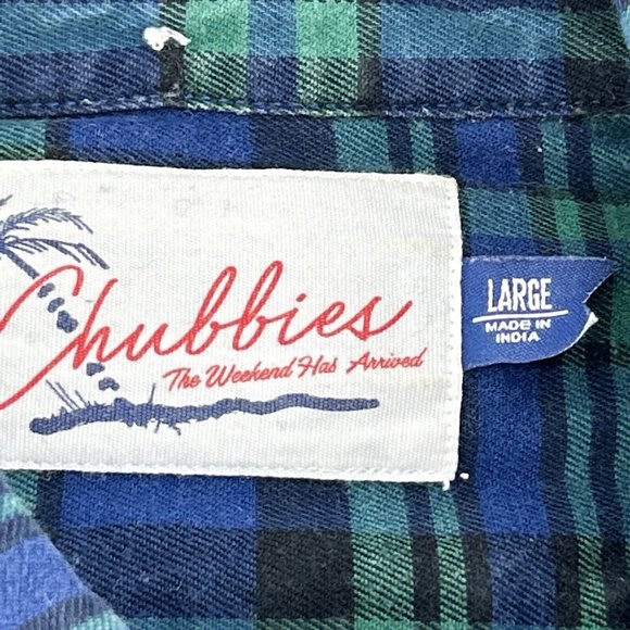 Men's‎ Chubbies Long Sleeve Button Down Flannel Shirt Blue Green Tartan Plaid L - Picture 3 of 9